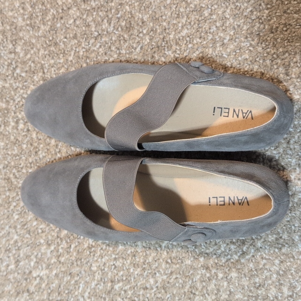 Vaneli Suede Wedge Pearl Taupe Leather 9 Mary Jane - Picture 4 of 14